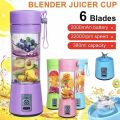 USB Rechargeable Juicer Blender 4 Blades Electric Blender Mini Portable Personal Size Juicer Cup - USB Rechargeable Mixer 380ml Food Grade Water Bottle Portable Fruit Juicer Machine. 