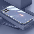 For Samsung Galaxy A22 4G Back Cover + Wrist Strap Luxury Shiny Plating Square Shockproof Bumper Camera Lens Protection Soft TPU Silicone Phone Case. 
