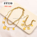 Fashion brand designer jewelry set hollow four-leaf clover stainless steel bracelet gold-plated necklace for women. 