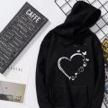 Black Heart with Butterfly Printed Fleece winter Unisex hoodie. 