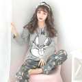 Cute Grey Colour Bunny Style Printed Design Ladies Sleep Wear Night Dress with Shirt and Trouser (Complete Sleeping Suit) For Women and Girls. 