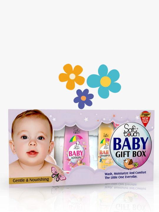 Soft Touch Baby Gift Box Standard – 5 Items (120ml Each) | Shampoo, Soap, Bath Oil, Lotion & Kit