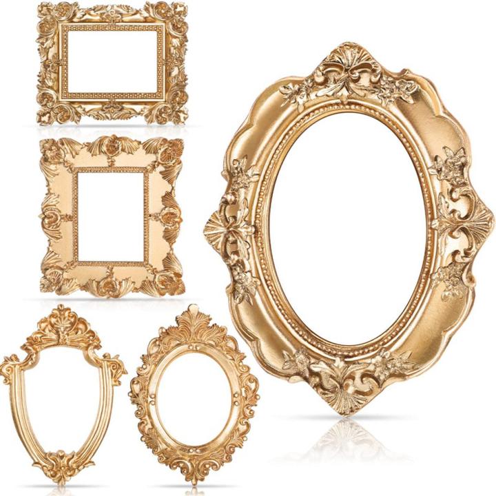 5Pcs Vintage Resin Picture Frame Wall Hang Photo Frame Table Top Jewelry Display Frame Holiday Party Hotel Decor
