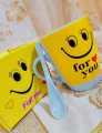 Smile Emoji Coffee Mug - Tea Cup Set with Spoon - Love For You print - Gift Box Packing - Yellow - 300ml. 