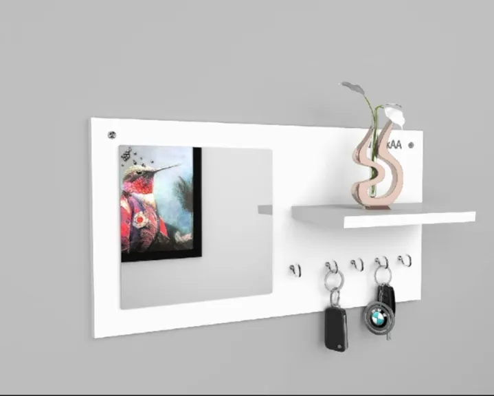 Droopy Key Holder with Mirror, Shelf & Hooks Wall Hanging For Keys Wall ...