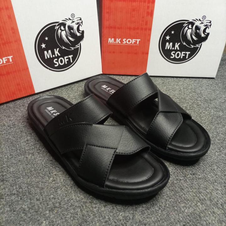 Men's Light Weight House Slippers - Black & Brown Comfortable Raxine