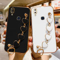 COROGI for Samsung Galaxy A30 Back Cover with Love Heart Bracele Chain Luxury 6D Plating Square Frame Shiny Case Camera Lens Protection Soft Silicone Mobile Phone Cases. 