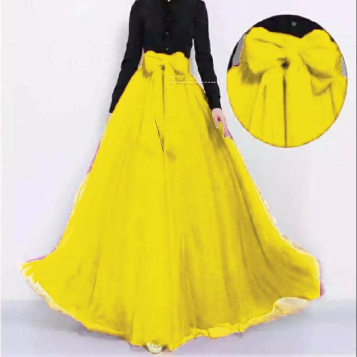 Yellow long skirt/skirt with ribbon/trending skirt for women's/Maxi for women's