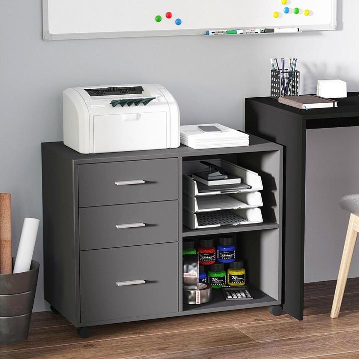 Printer Stand Storage Rack Freestanding Storage Cabinet w/ 3 Drawers 2 Shelves 4 Wheels Office