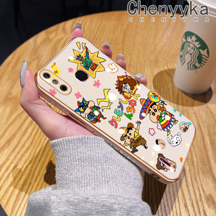 Chenyyka For Infinix Smart 4 Smart 4C Case Cartoon Crayon Shin-chan New Luxury Plating Phone Cases Square Edge Pattern Design Plated Shell Camera Lens Protection Shockproof Cover
