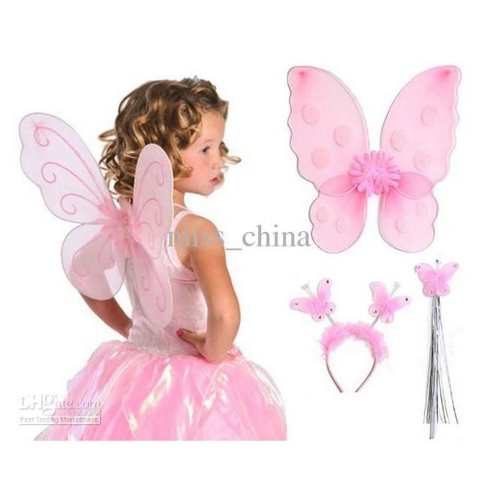 Fairy Butterfly Wings Costume for Baby Girl 3pc Wings + Hairband + Handstick