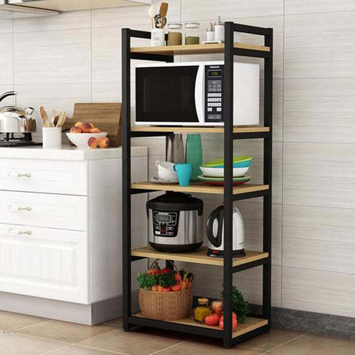 4-Tier Kitchen Rack with Microwave Oven Stand. Crafted with Metal Powder Coating and Laminated Wooden Sheet for storage multipurpose items