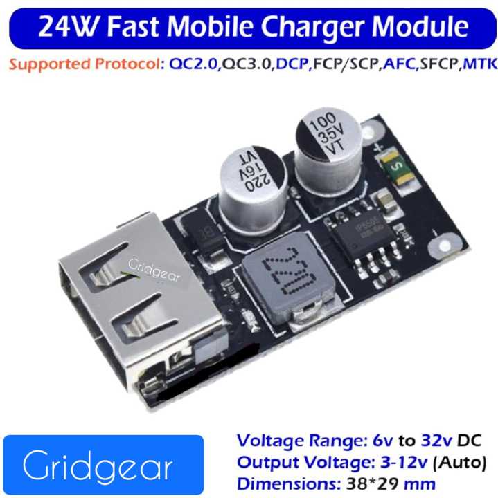 Quick Charger Module Cad QC2.0/QC3.0 USB (DC 6-32V Input) 24W Buck Fast Quick Charging Circuit ...