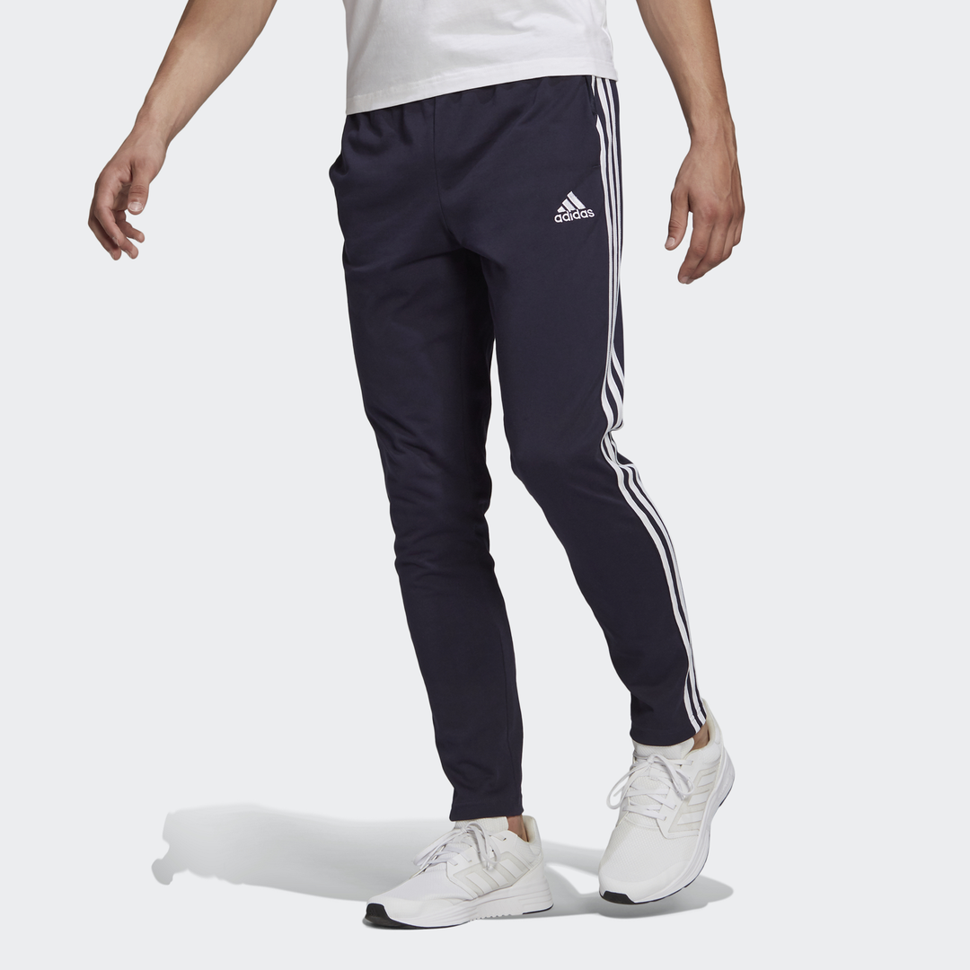 ADIDAS MEN ESSENTIALS SINGLE JERSEY TAPERED OPEN HEM 3-STRIPES PANTS (GK8997). 
