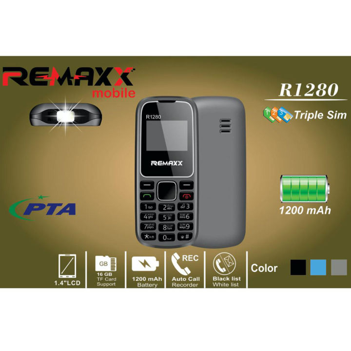 REMAX Mobile R1280 - 1.4 Inch - 1200mAh Battery - Dual Sim - Wireless FM Radio - AnyColor