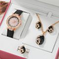 Chic and Timeless 5pcs Diamond Watch Set for Women with Leather Bracelets and Quartz Wristwatch for Ladies and Girls. 