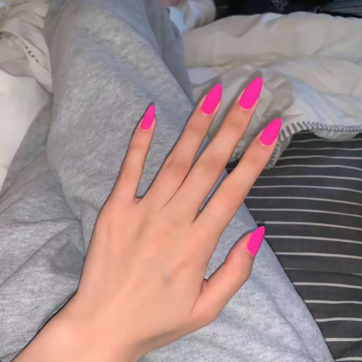 24 Pcs/set Matte Hot Pink Nails Reusable Detachable Ultra Thin Oval Frosting False Nails with Adhesive Tape Glue Sticker