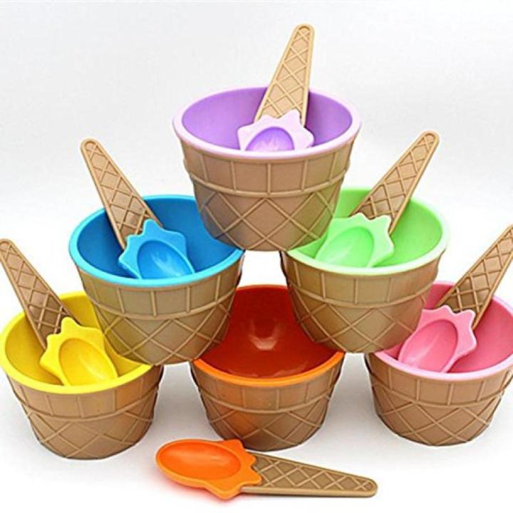 Lovely Kids Ice Cream Bowls Ice Cream Cups Paired Cups Dessert Ice Cream Bowl with Spoon Baby Cutlery-KS