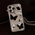 100% Quality+COD Holographic Black Butterfly Phone Case with Lanyard for iPhone 15 PRO MAX PLUS 14 13 12 Reflective Fashionable Phone Cover. 