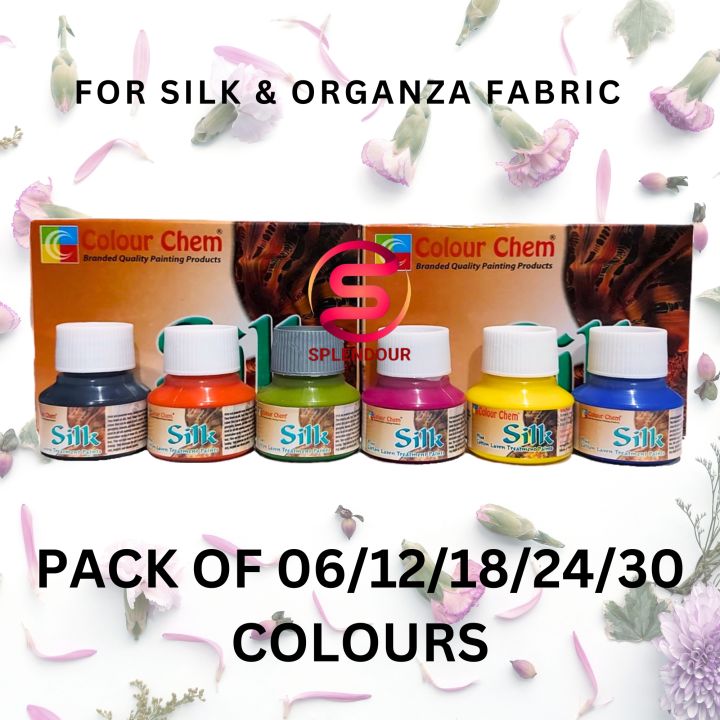Colour Chem - Choose from a Pack of 06/12/18/24/30 colours: Colour Chem SILK Fabric Paint Plus Cotton, Organza Treatment Paints 30ml Each Bottle Available in all Colours/Shades