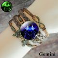 【beauty code】Glow The Dark 12 Zodiac Sign Woven Rope Bracelet Aries Taurus Cancer Leo Constellation Jewelry Birthday. 