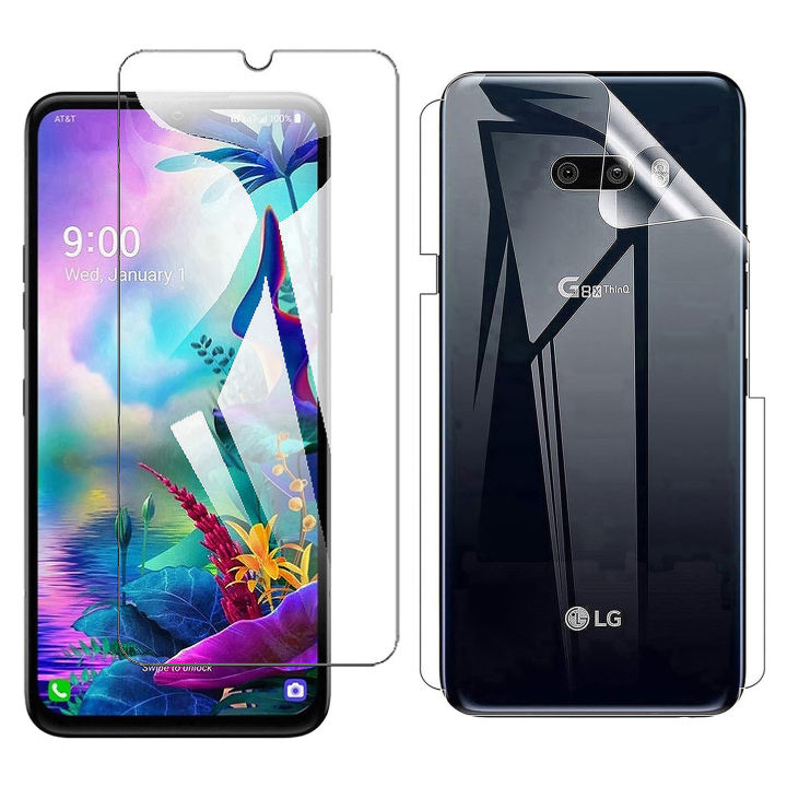 LG G8X Thinq Ultra Transparent Polish Tempered Glass Display Cover + Transparent Hydrogel Back Skin Soft Flexible Film For G8X Thinq