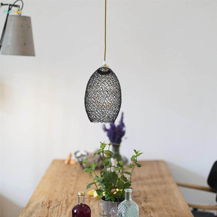 Metal Pendant Lamp Shade Wrought Iron Wire Lampshade for Cafe Decoration Oval