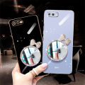 For Realme C2 Back Cover Bowknot Makeup Mirror Luxury 6D Plating Frame Shiny Cases Soft Silicone Square Protective Mobile Phone Case for Girls. 