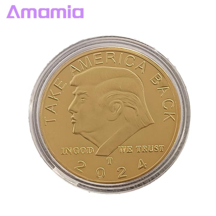 Trump Collectible Coin 2024 President Trump Commemorative Coin Exquisite Stainless Polished Collection Gift Bold Enamel Colors Trump Coin