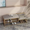 Grey Tufted Bench - Shoe Bench with 2 Comfortable Seats - Shoe Storage Organizer Tier Entryway Shoe Bench Organizing Rack with Velvet Cushion - Entryway Bench with Shoe Changing Stool - Perfect Corner Bench for Small Spaces and Narrow Storage Solutions. 