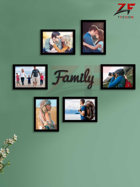 ZF Set of 6 Black Solid Eco Series Photo Frames with Family MDF