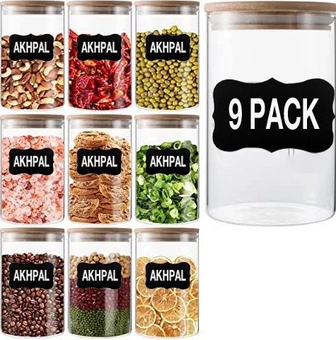 Pack Glass Food Storage Containers Jars with Airtight Bamboo Lid
