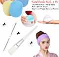 Pack of 5 Pcs Facial Accessories Combo Deal - 1 Facial Hair Band + 2 Sponge Puff + 1 Facial Mixing Mask Bleach Brush + Blackhead Remover with Needle - Facial Face Wash Cleansing Sponge Puff Pad Makeup Remover Puff. 