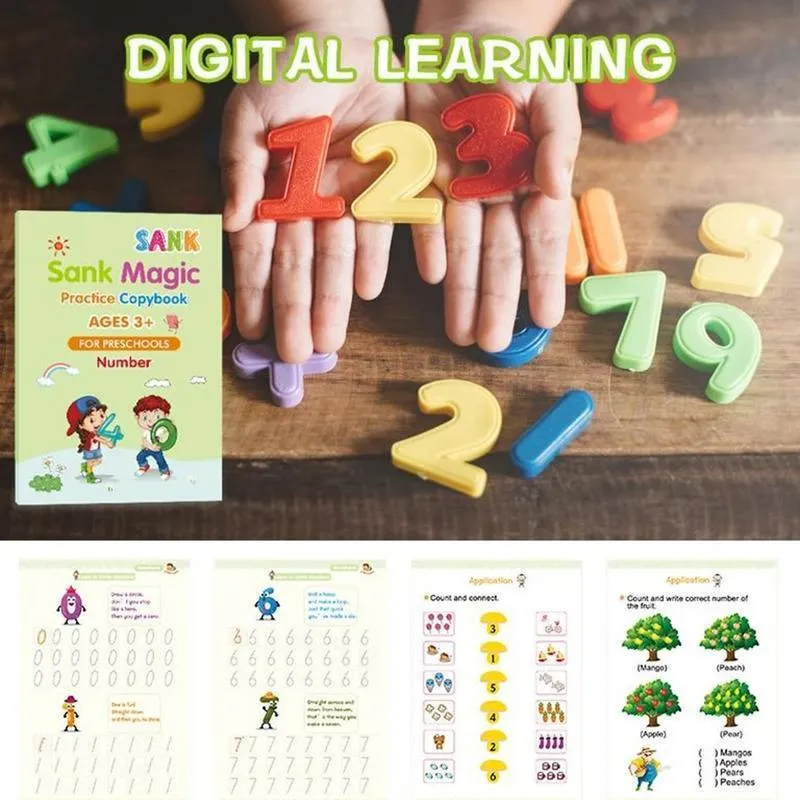 Magic Practice Copybook(4 BOOKS+10 INK REFILL) , Magic Book For Montessori children Tracing Handwriting | First Learning Books for Kids | Preschool