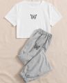 White Butterfly Printed Summer Tracksuit For Women. 