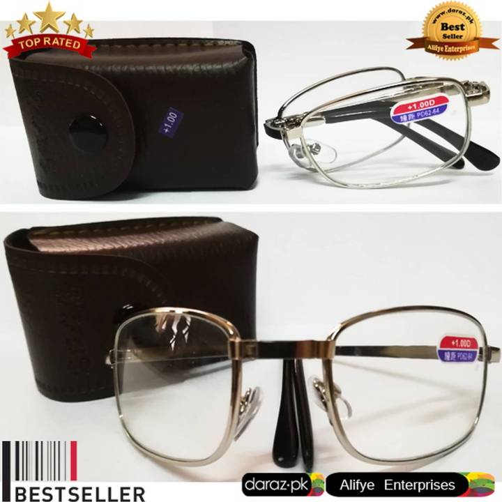 Imported Foldable Optical Reading Glasses +1.00 Prescription Eyeglass Metal Men & Women Ray Computer Working Folding Reading Glasses with Case