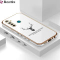 Jizetin (Free Lanyard) for Realme 5 Pro Back Cover Antlers Luxury 6D Plating Case Side Pattern Soft Silicone Square Phone Cases. 