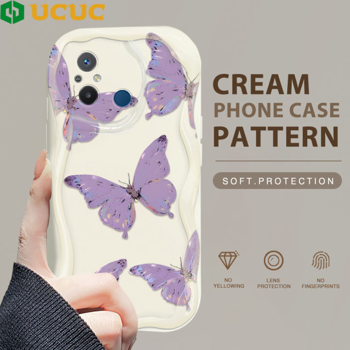 UCUC for Redmi 12C / 11A Back Cover Colorful Butterfly Cream Texture Wavy Edge Soft Silicone Phone Case