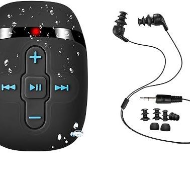 SEWOBYE Waterproof MP3 Player for Swimming and Running, Underwater Headphones with Short Cord, Shuffle Feature