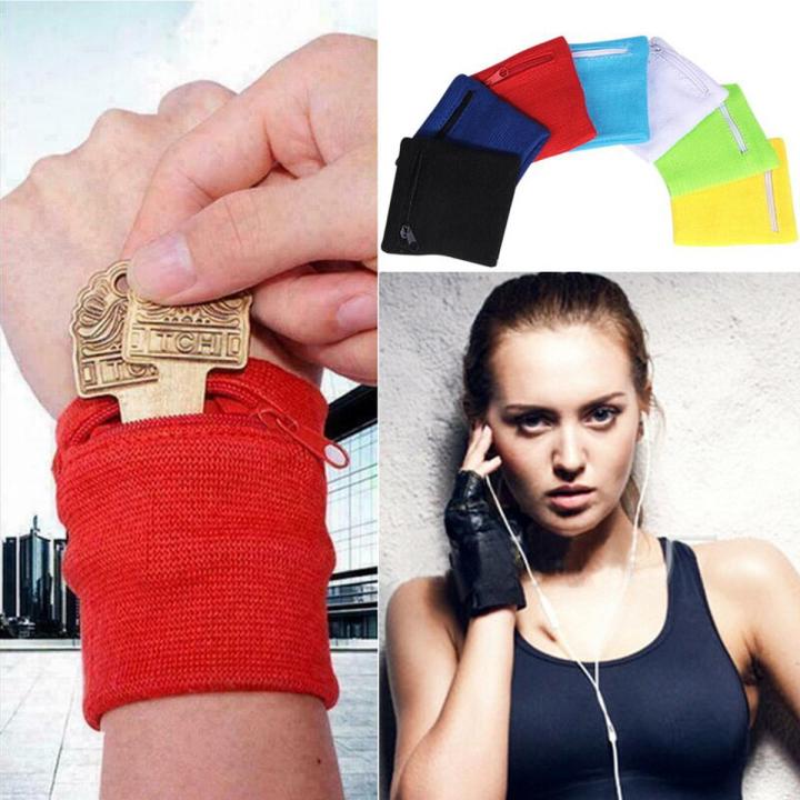 【KuaKe Mall】Effen Polsband Met Ritsvak Sport Yoga Running Armband Ademend Gym Polssteun Fietsen