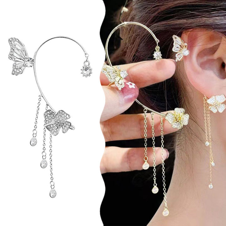 Luxury Simplicity Butterfly Earrings For Women Girls Without Piercing Tassel Ear Cuff Engagement Wedding Anniversary Gifts Mzea