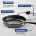 Non-srick cookware Gift Pack set 18 Pieces Die Cast PTF Non Stick Coating with Glass Lid Black. 