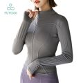 FUYOGI Women's Sports Coat Skinny Zipper Long-Sleeved Tight Clothes Running Fitness Yoga Tops. 