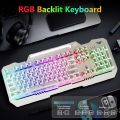 RGB Gaming Keyboard & Mouse Combo - 7 Colour Wired RGB Mouse and Keyboard Set - USB Wired Pack For PC & Laptop - White & Black. 