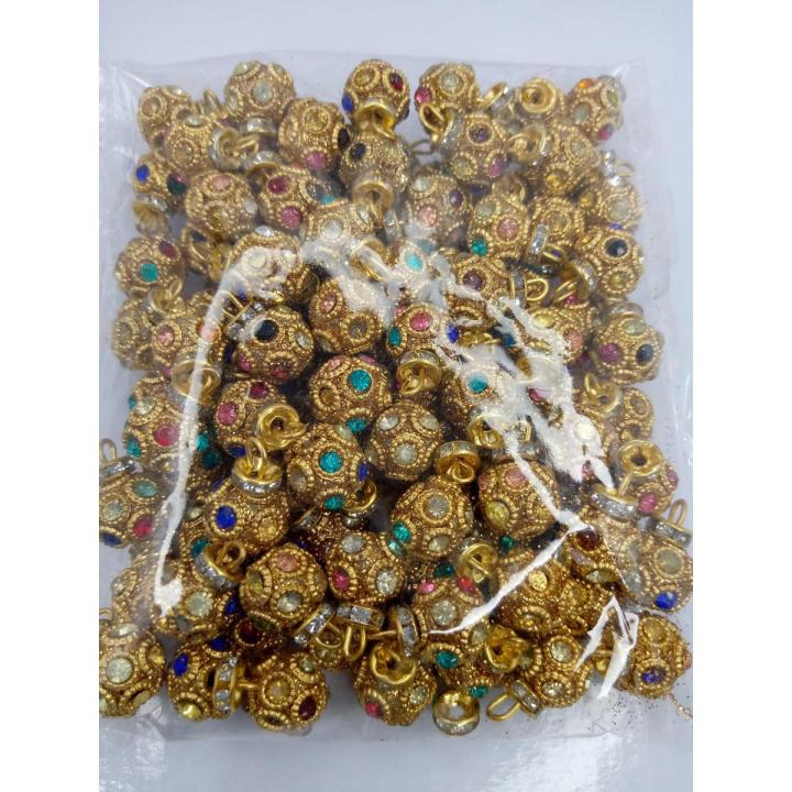 Golden Zari and Multi Diamond Beads Latkan - 25 Pieces