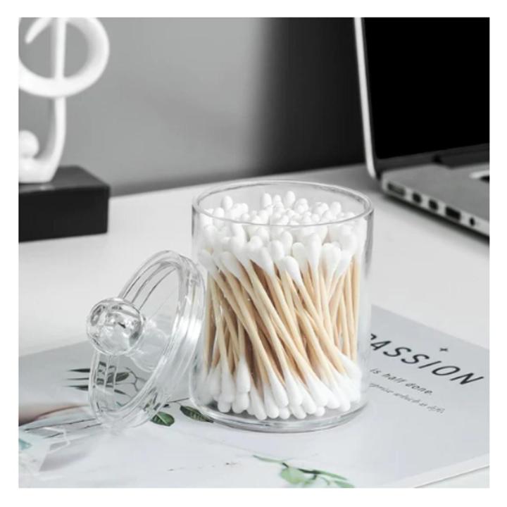 Two-Layer Acrylic Organizer Transparent Round  Storage Box CottonBud Cotton Bud Puff & Pad Box Cosmetics Holder