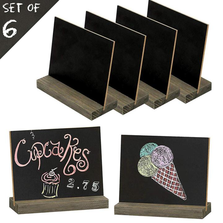 6 Pack Rustic Chalk Board Sign with Wood Stand for Wedding Decorations Signs Labels 6X5 inch Blackboard