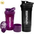 Fast Forward Shaker Bottle - 24 Ounce Protein Shaker Plastic Bottle for Pre & Post workout with Twist and Lock Protein Box Storage Pack of 2. 
