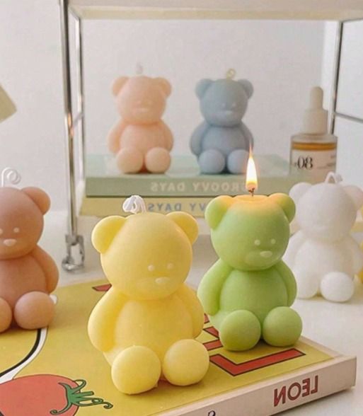 Pack of 3 Mini Teddy Bear Scented Candle, DIY Decoration, Creative Birthday Gift, Baby Shower, Gender Reveal Candle