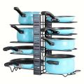 8-Tier Large Capacity Pot & Pan Organizer with Adjustable Lid Holders - Versatile Kitchen Storage Solution for Countertops and Cabinets, Durable Metal Construction. 